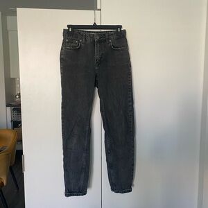 Free People Women's Black Washed Tapered Baggy Jeans
